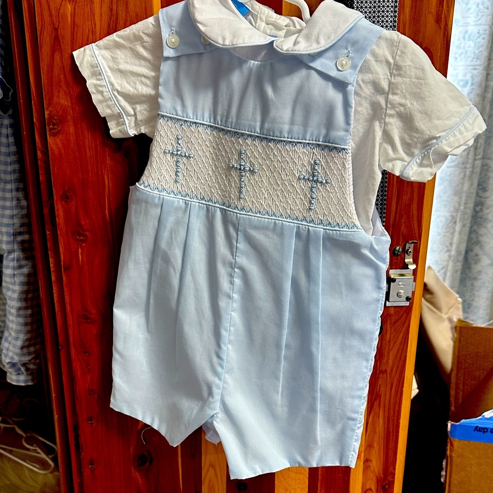 Anavini Light Blue and White Collared Romper